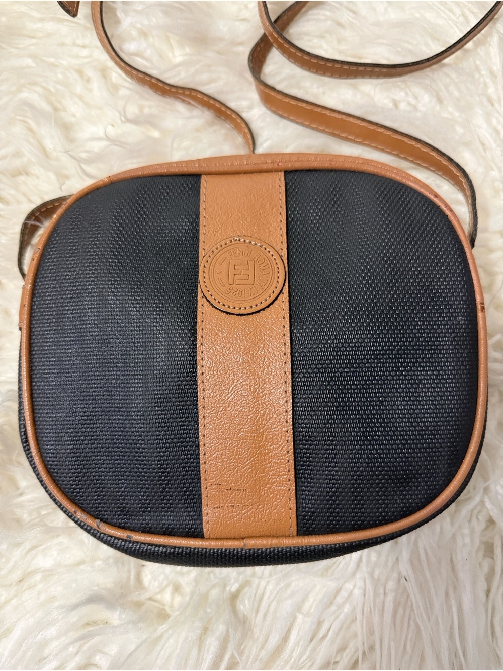 Vintage Fendi Black and Tan Crossbody Bag Small